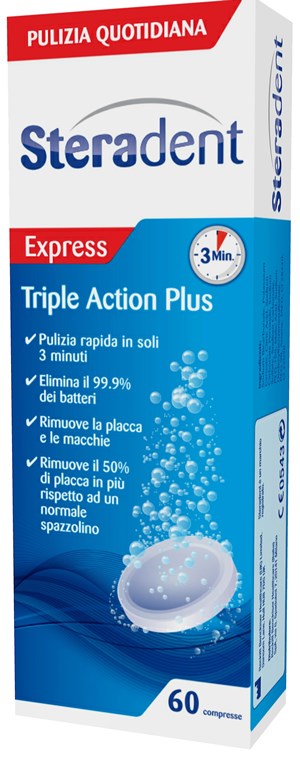 STERADENT TRIPLE ACTION PLUS 60 COMPRESSE PULENTI - Newepa Srl