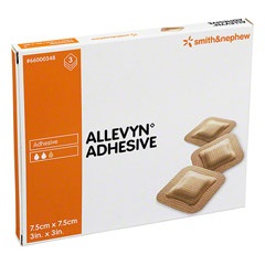 MEDICAZIONE IDROCELLULARE ADESIVA STERILE ALLEVYN ADHESIVE ALTAMENTE ASSORBENTE IN SCHIUMA DI POLIURETANO A STRUTTURA TRISTRATIFICATA 7,5X7,5CM 3 PEZZI - Newepa Srl