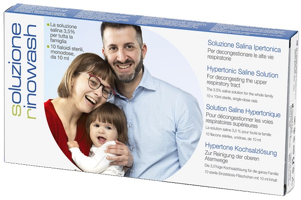 RINOWASH SOLUZIONE SALINA IPERTONICA PER PULIZIA NASO 10 FIALE RICHIUDIBILI X 10 ML - Newepa Srl