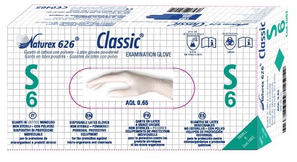 GUANTO IN LATTICE MONOUSO NON STERILE CON POLVERE NATUREX 626 CLASSIC MISURA SMALL 100 PEZZI - Newepa Srl