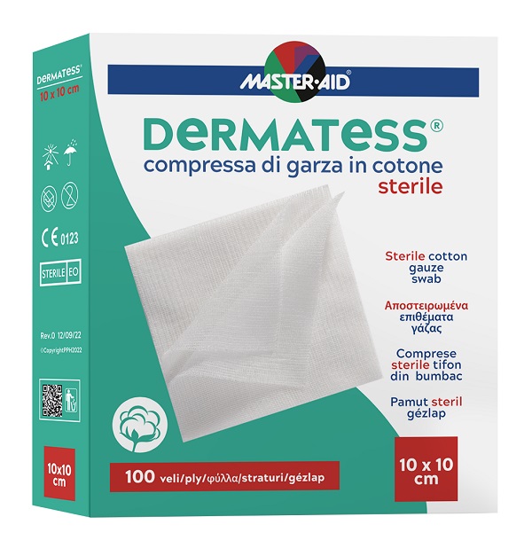 GARZA COMPRESSA MASTER-AID DERMATESS COTONE 10X10CM 100 PEZZI - Newepa Srl