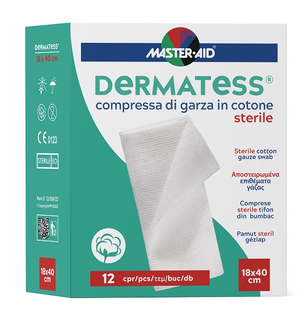 GARZA COMPRESSA MASTER-AID DERMATESS COTONE 18X40CM 12 PEZZI - Newepa Srl