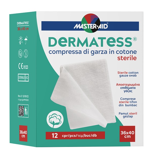 GARZA COMPRESSA MASTER-AID DERMATESS COTONE 36X40CM 12 PEZZI - Newepa Srl