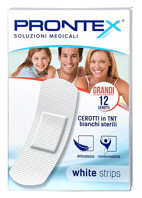 CEROTTO PRONTEX WHITE STRIPS IN TESSUTO NON TESSUTO BIANCO STERILE SCATOLA 12 CEROTTI GRANDI - Newepa Srl