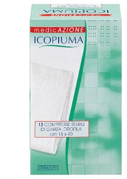 ICOPIUMA GARZA COMPRESSA IDROFILA IN COTONE PIEGATA STERILE SENZA FILO DI BARIO TITOLO 12/8 MISURA 18X40 CM IN BUSTA SINGOLA 12 PEZZI - Newepa Srl