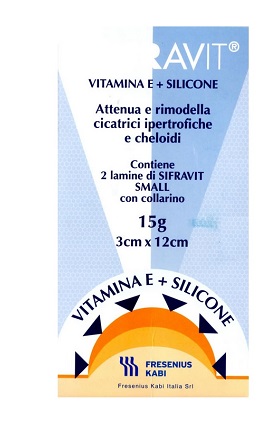 PLACCA IN SILICONE E VITAMINA E SIFRAVIT DIMENSIONI 3X12CM. INDICATA NEL TRATTAMENTO DI CHELOIDI E CICATRICI IPERTROFICHE CONSEGUENTI AD INTERVENTI C HIRURGICI, USTIONI, E FERITE - Newepa Srl