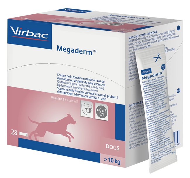 MEGADERM SUPPLEMENTO CANI SUPERIORI A 10 KG SCATOLA DA 28 SACCHETTI MONODOSE 4 ML - Newepa Srl