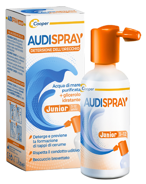 AUDISPRAY JUNIOR 3-12 ANNI SOLUZIONE DI ACQUA DI MARE IPERTONICA SPRAY SENZA GAS IGIENE ORECCHIO 25ML - Newepa Srl