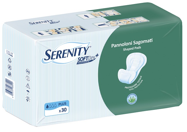 PANNOLONE PER INCONTINENZA SAGOMATO SERENITY SOFTDRY+ ALOE PLUS 30 PEZZI - Newepa Srl