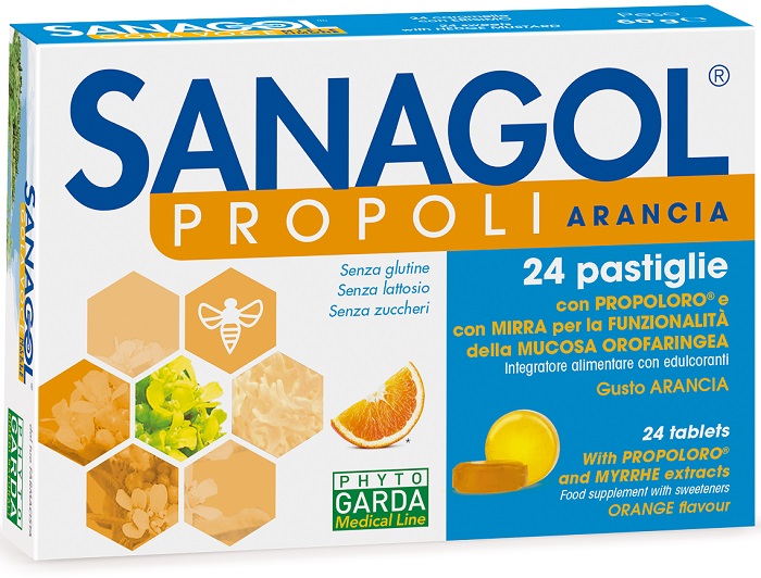 SANAGOL PROPOLI SENZA ZUCCHERO ARANCIA 24 CARAMELLE - Newepa Srl