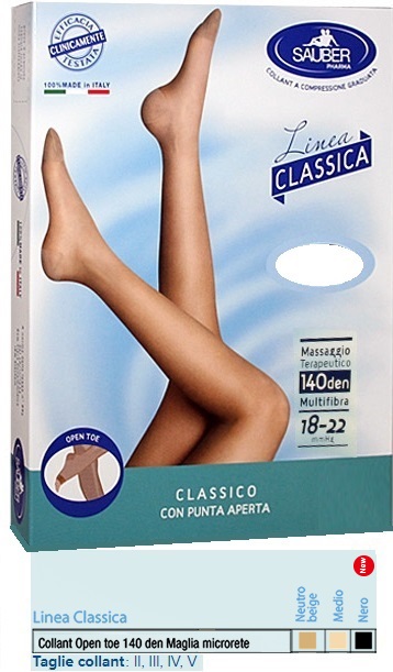 SAUBER COLLANT OPEN TOE MAGLIA MICRORETE 140 DEN COLORE NEUTRO BEIGE 5 LINEA CLASSICA - Newepa Srl