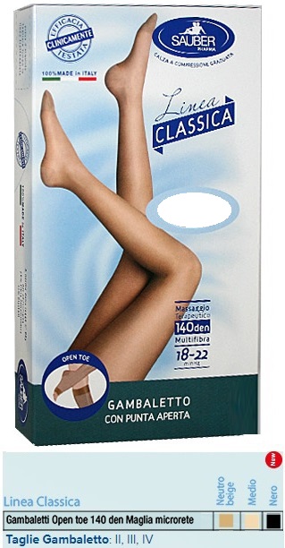 SAUBER GAMBALETTO OPEN TOE MAGLIA MICRORETE 140 DEN COLORE MEDIO TAGLIA 2 LINEA CLASSICA - Newepa Srl