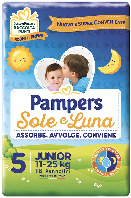 PANNOLINO PER BAMBINO PAMPERS SOLE & LUNA FLASH JUNIOR 16 PEZZI - Newepa Srl