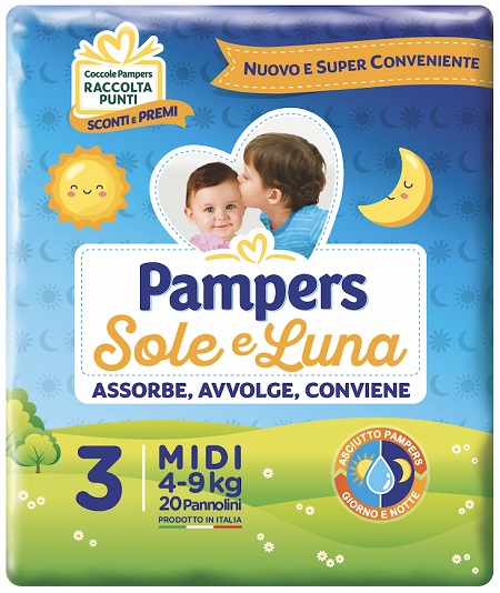 PANNOLINO PER BAMBINO PAMPERS SOLE & LUNA MIDI 20 PEZZI - Newepa Srl