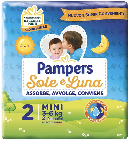 PANNOLINO PER BAMBINO PAMPERS SOLE & LUNA FLASH MINI 21 PEZZI - Newepa Srl