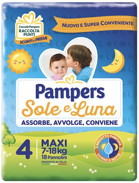 PANNOLINO PER BAMBINO PAMPERS SOLE & LUNA MAXI 18 PEZZI - Newepa Srl