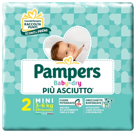 PANNOLINI PER BAMBINI PAMPERS BABY DRY DOWNCOUNT NO FLASH MINI 24 PEZZI BUONO SCONTO - Newepa Srl