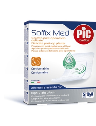 CEROTTO PIC SOFFIX MED IN TNT CON TAMPONE CENTRALE ASSORBENTE STERILE MONOUSO 10X8 CM ANTIBATTERICO 5 PEZZI - Newepa Srl