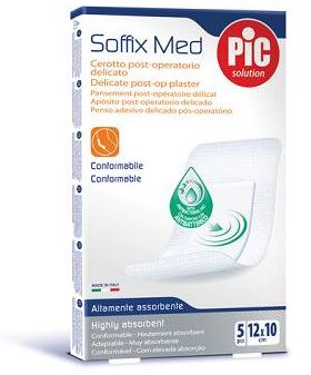 CEROTTO PIC SOFFIX MED IN TNT CON TAMPONE CENTRALE ASSORBENTE STERILE MONOUSO 10X12 CM ANTIBATTERICO 5 PEZZI - Newepa Srl