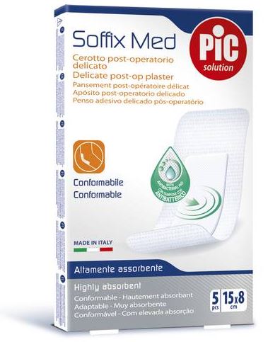 CEROTTO PIC SOFFIX MED IN TNT CON TAMPONE CENTRALE ASSORBENTE STERILE MONOUSO 15X8 CM ANTIBATTERICO 5 PEZZI - Newepa Srl