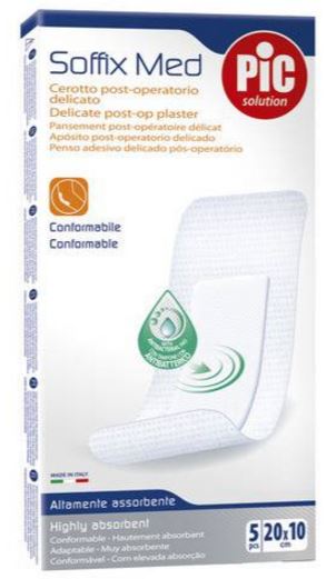 CEROTTO PIC SOFFIX MED IN TNT CON TAMPONE CENTRALE ASSORBENTE STERILE MONOUSO 10X20 CM ANTIBATTERICO 5 PEZZI - Newepa Srl