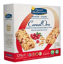 PIACERI MEDITERRANEI CEREALORO BARRETTA DI RISO CON MAIS E MIRTILLI ROSSI 6 PEZZI DA 21,5 G - Newepa Srl