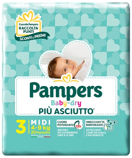 PAMPERS BABY DRY DOWNCOUNT MIDI 20 PEZZI - Newepa Srl