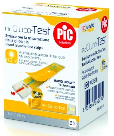 STRISCE MISURAZIONE GLICEMIA PIC GLUCOTEST 25 PEZZI - Newepa Srl
