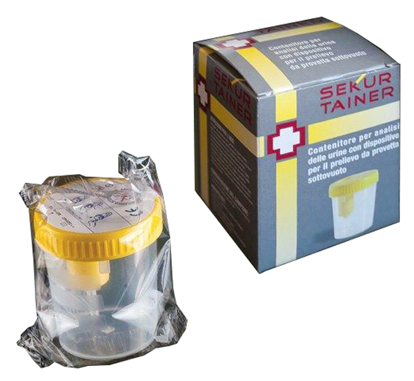 CONTENITORE PER URINA SEKUR TRAINER CON TAPPO A VITE E SONDA PER PRELIEVO DA PROVETTA SOTTOVUOTO 120ML - Newepa Srl