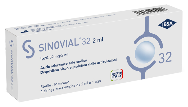 SIRINGA INTRA-ARTICOLARE SINOVIAL 32 ACIDO IALURONICO SALE SODICO 1,6% 32MG/2ML 2ML + AGO 21 GAUGE - Newepa Srl