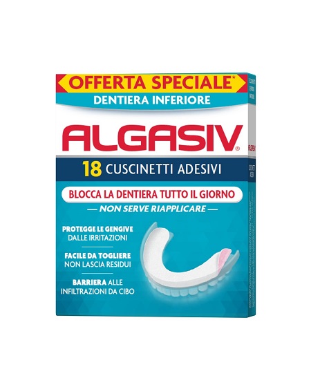 ALGASIV ADESIVO PER PROTESI DENTARIA INFERIORE 15 PEZZI OFFERTA SPECIALE + 3 PEZZI - Newepa Srl