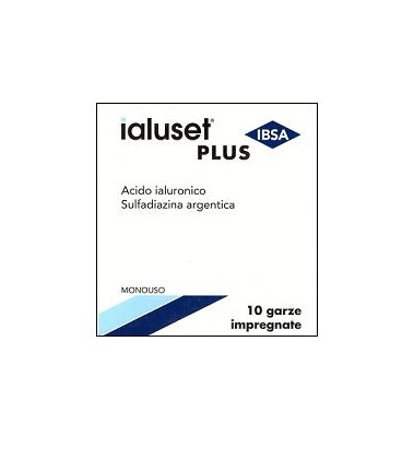 GARZA IALUSET PLUS IMPREGNATA DI CREMA DI ACIDO IALURONICO 0,05%, DI SULFADIAZINA ARGENTICA 1%, MACROGOL, GLICEROLO E ACQUA 10 X 10 CM 10 PEZZI - Newepa Srl