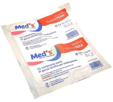 GARZA COMPRESSA IDROFILA MEDS FARMATEXA 12/8 20X20CM 25 PEZZI - Newepa Srl