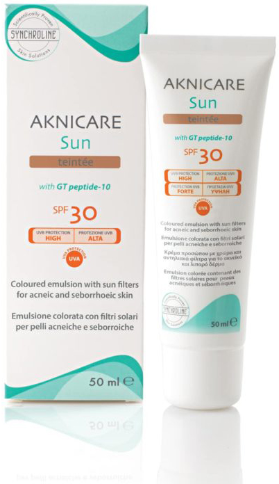 CREMA COLORATA PROTETTIVA SOLARE PER PELLE ACNEICA AKNICARE SUN TEINTEE' DORE' TUBETTO 50 ML - Newepa Srl