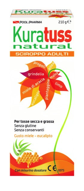 KURATUSS NATURAL SCIROPPO ADULTI PER TOSSE SECCA E GRASSA CON MISURINO DOSATORE GUSTO MIELE EUCALIPTO 210 G - Newepa Srl