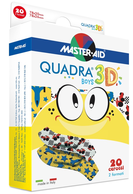 CEROTTO MASTER-AID QUADRA 3D BOYS 20 PEZZI ASSORTITI - Newepa Srl
