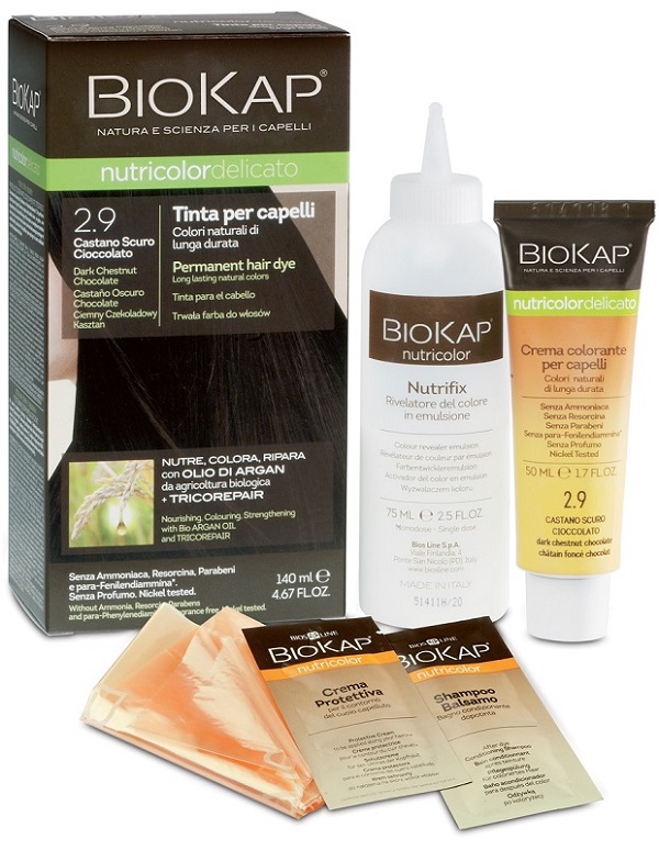 BIOKAP NUTRICOLOR DELICATO 2,9 CASTANO SCURO CIOCCOLATO TINTA TUBO + FLACONE - Newepa Srl