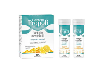 GOLASEPT PROPOLI 24 COMPRESSE MASTICABILI MIELE LIMONE - Newepa Srl