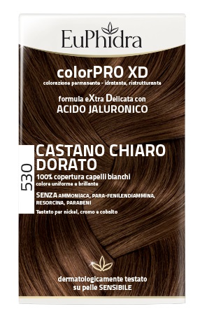 EUPHIDRA COLORPRO XD 530 CASTANO CHIARO DORATO GEL COLORANTE CAPELLI IN FLACONE + ATTIVANTE + BALSAMO + GUANTI - Newepa Srl