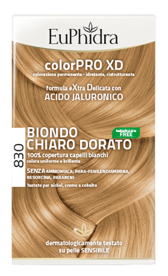 EUPHIDRA COLORPRO XD 830 BIONDO CHIARO DORATO GEL COLORANTE CAPELLI IN FLACONE + ATTIVANTE + BALSAMO + GUANTI - Newepa Srl