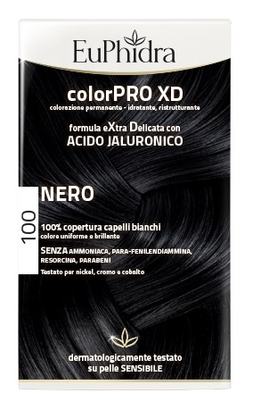 EUPHIDRA COLORPRO XD 100 NERO GEL COLORANTE CAPELLI IN FLACONE + ATTIVANTE + BALSAMO + GUANTI - Newepa Srl