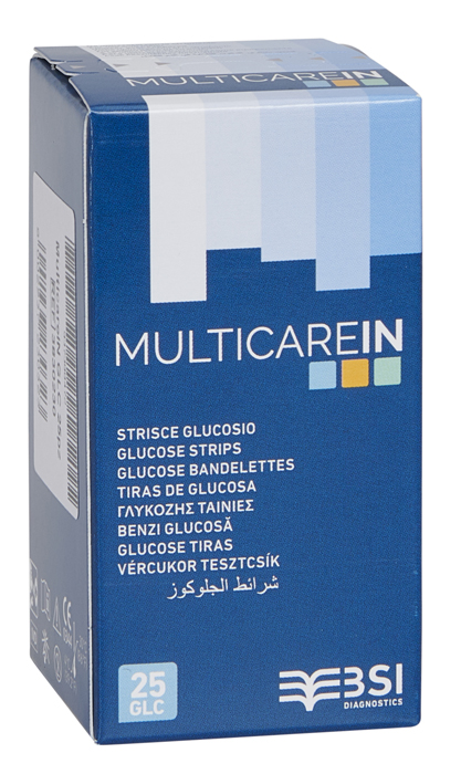 STRISCE MISURAZIONE GLICEMIA MULTICARE IN GLUCOSIO ELETTRODO 25 PEZZI - Newepa Srl