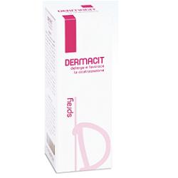 DERMACIT SPRAY FLACONE CILINDRICO IN PE BIANCO CON TASTO EROGATORE SPRAY IN PP BIANCO E CAPPUCCIO SALVATASTO TRASPARENTE,DISPOSITIVO MEDICO 1 PZ - Newepa Srl