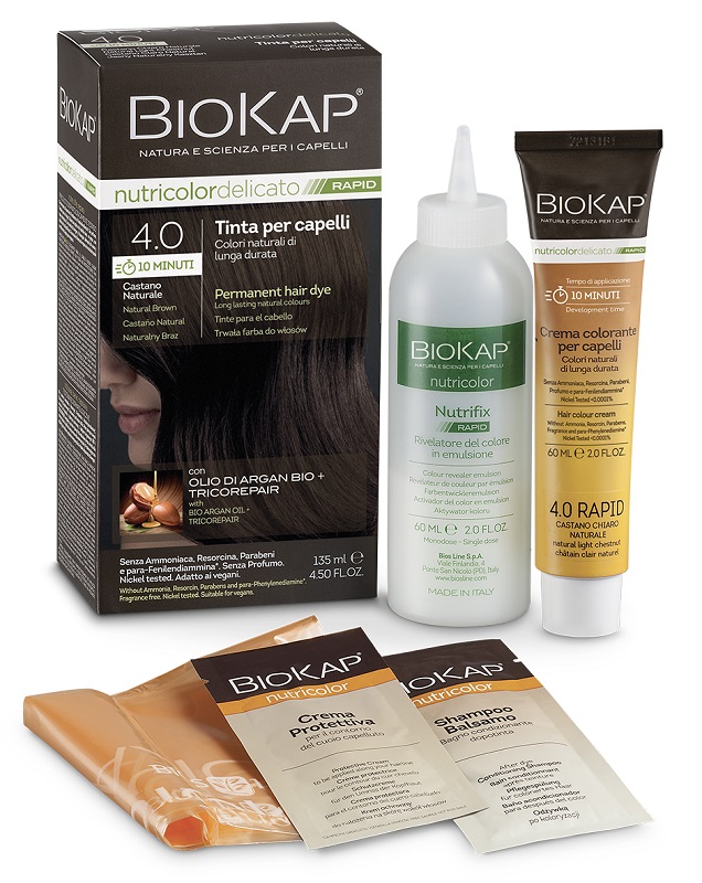 BIOS LINE  BIOKAP NUTRICOLOR DELICATO RAPID TINTA 4,00 CASTANO NATURALE 135 ML - Newepa Srl