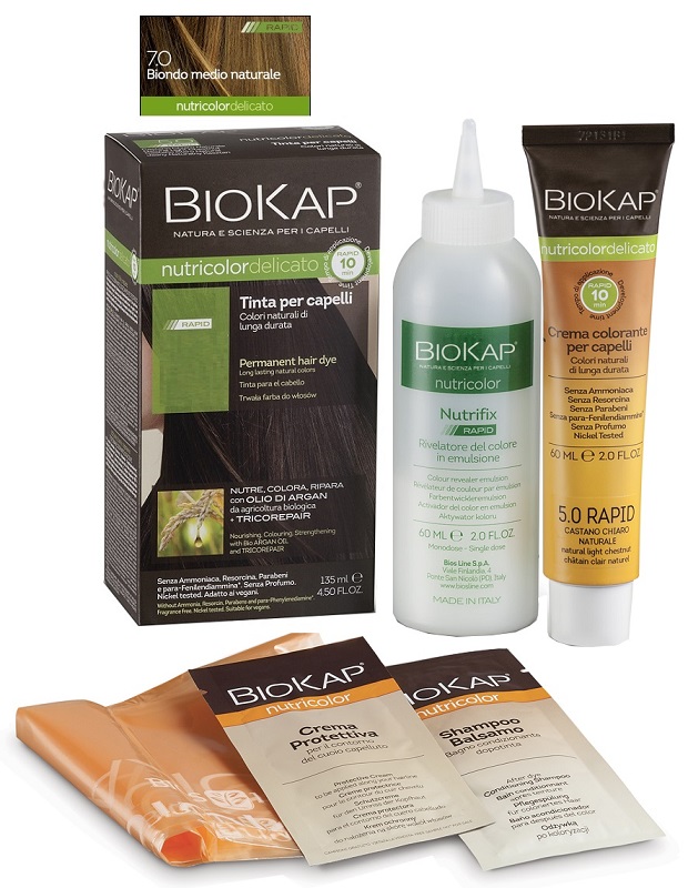 BIOS LINE  BIOKAP NUTRICOLOR DELICATO RAPID TINTA 7,0 BIONDO MEDIO NATURALE 135 ML - Newepa Srl