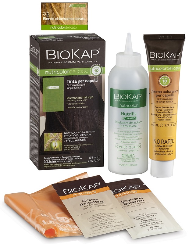 BIOS LINE  BIOKAP NUTRICOLOR DELICATO RAPID TINTA 9,3 BIONDO CHIARISSMO DORATO 135 ML - Newepa Srl