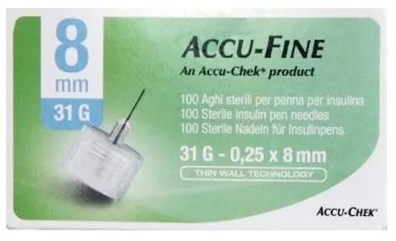 AGO PER PENNA DA INSULINA ACCU-FINE PEN NEEDLE ACCU-CHEK GAUGE 31 X 8MM 100 PEZZI - Newepa Srl