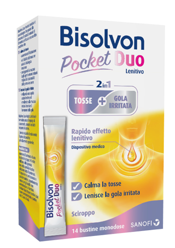 BISOLVON DUO POCKET LENITIVO TOSSE + GOLA IRRITATA A BASE DI MIELE E ALTEA 14 BUSTINE MONODOSE 10 ML - Newepa Srl