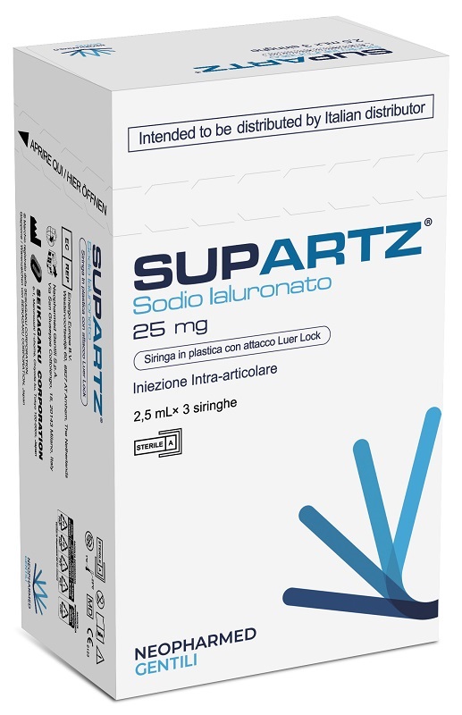 SIRINGA PRERIEMPITA INTRA-ARTICOLARE SUPARTZ ACIDO IALURONICO 25 MG 2,5 ML 3 PEZZI - Newepa Srl