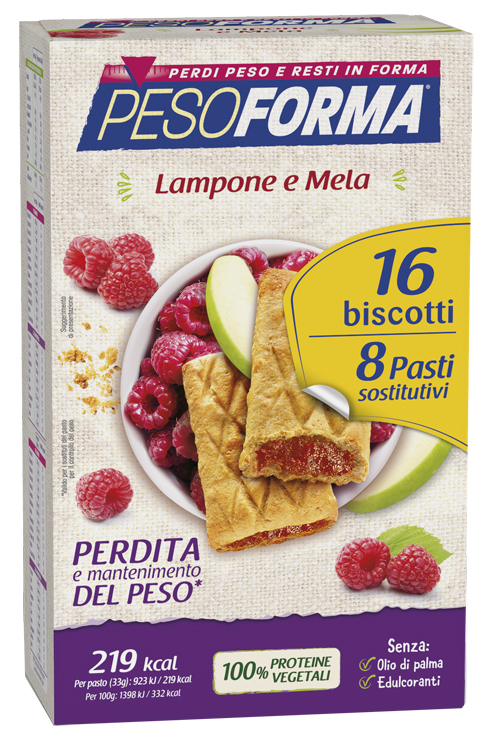 PESOFORMA BISCOTTI LAMPONE E MELA 16 BISCOTTI X 33G 8 PASTI SOSTITUTIVI - Newepa Srl